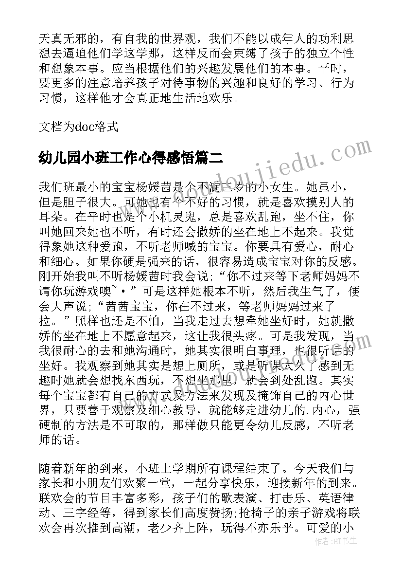 2023年幼儿园小班工作心得感悟 幼儿园小班育儿心得感悟(模板7篇)