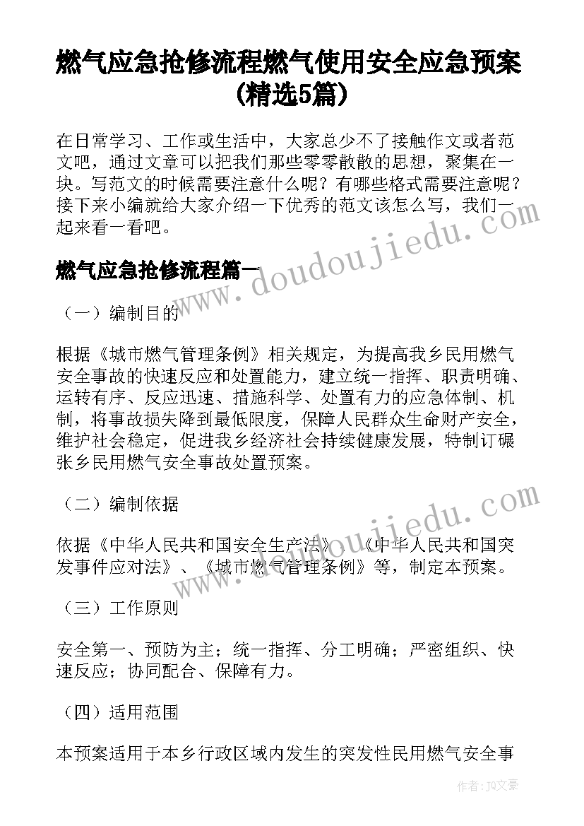 燃气应急抢修流程 燃气使用安全应急预案(精选5篇)