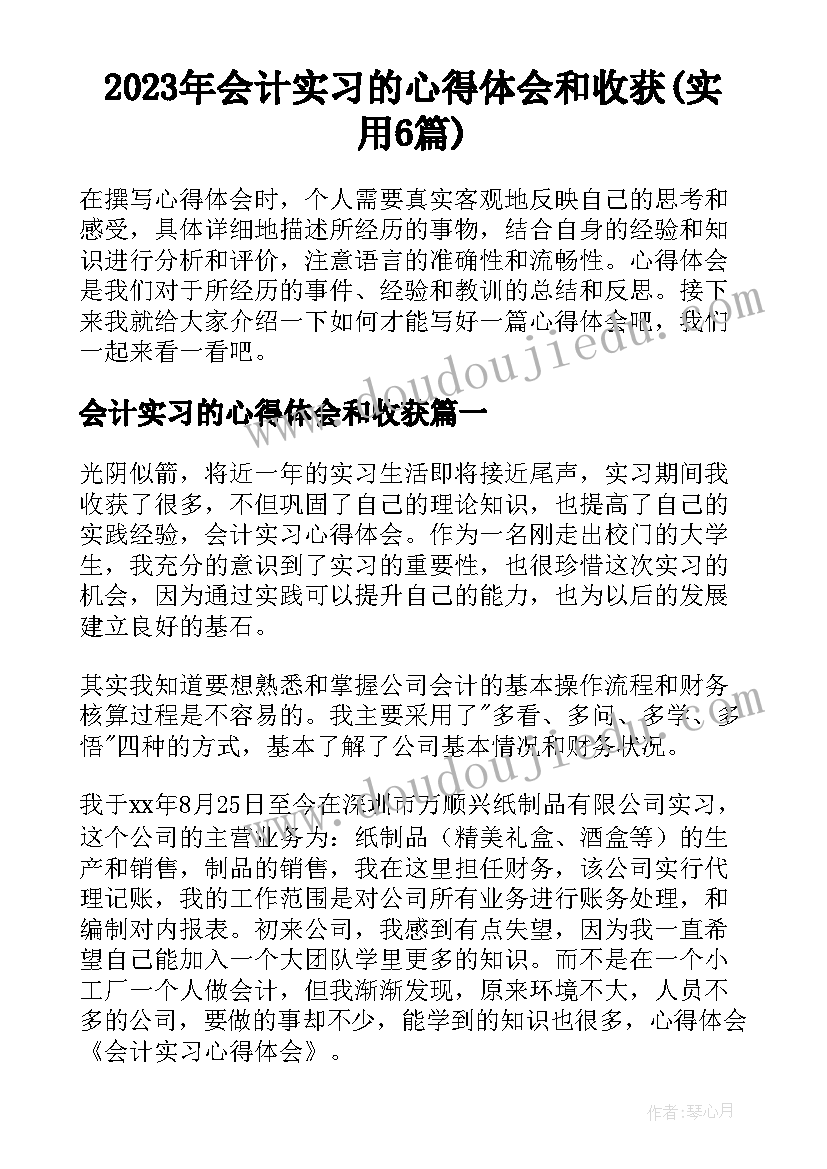 2023年会计实习的心得体会和收获(实用6篇)