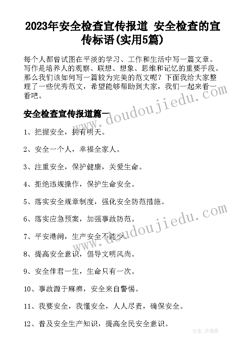 2023年安全检查宣传报道 安全检查的宣传标语(实用5篇)