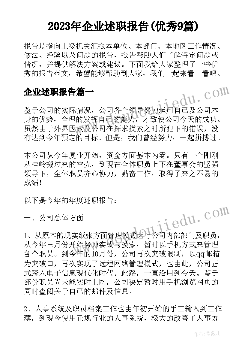 2023年企业述职报告(优秀9篇)