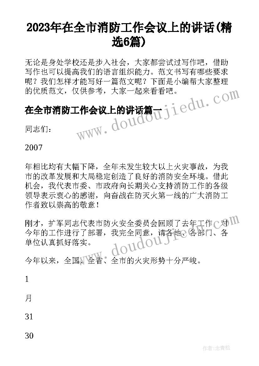 2023年在全市消防工作会议上的讲话(精选6篇)