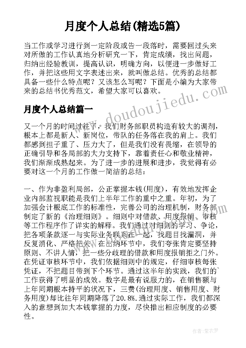 月度个人总结(精选5篇)