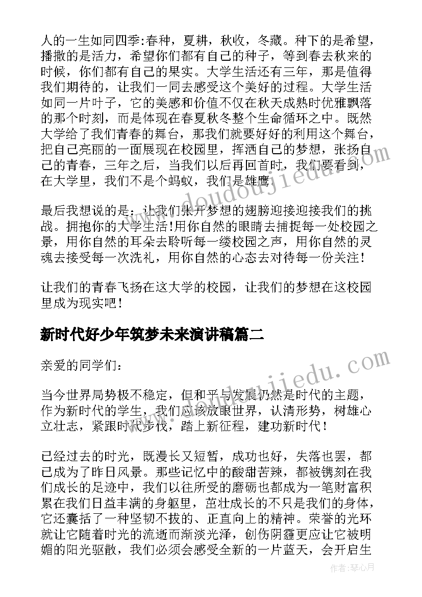 最新新时代好少年筑梦未来演讲稿 新时代好少年传承经典筑梦未来演讲稿(大全5篇)