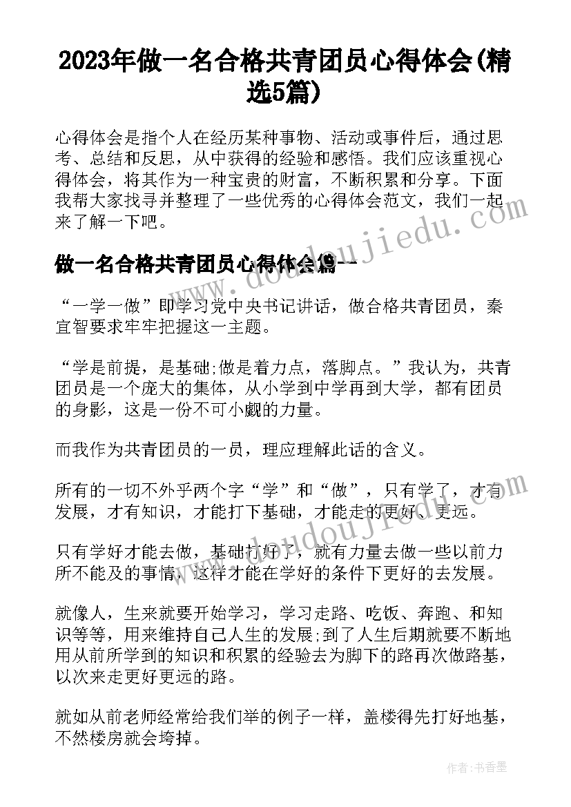 2023年做一名合格共青团员心得体会(精选5篇)