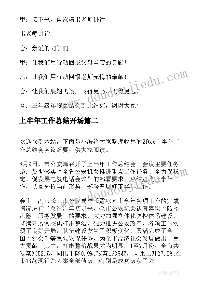 最新上半年工作总结开场(通用6篇)