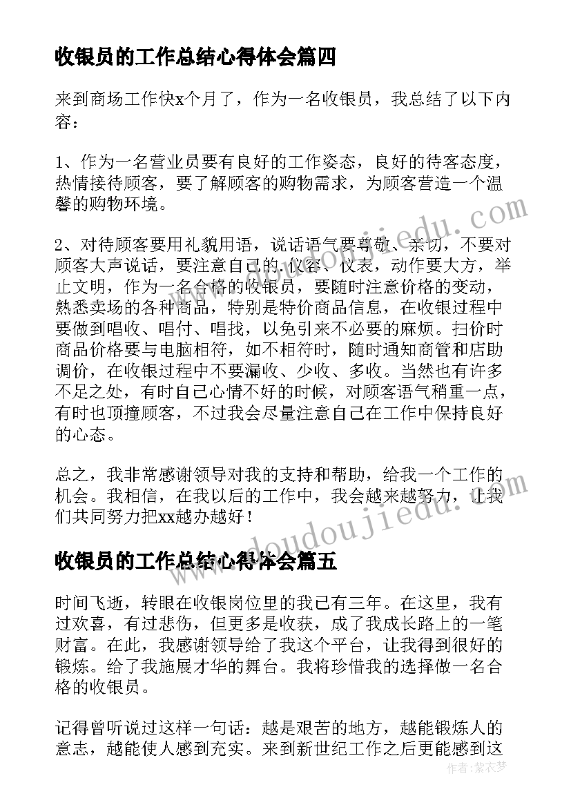 最新收银员的工作总结心得体会 收银员工作总结(大全5篇)