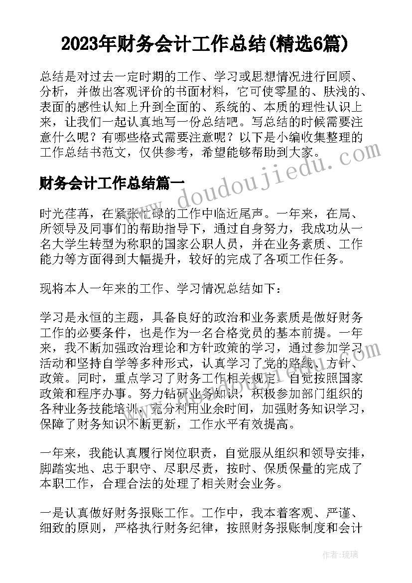 2023年财务会计工作总结(精选6篇)