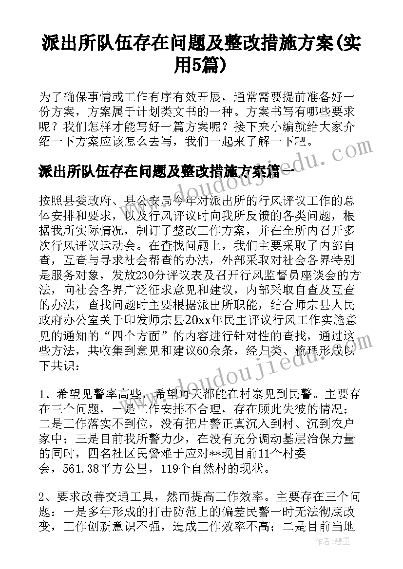 派出所队伍存在问题及整改措施方案(实用5篇)