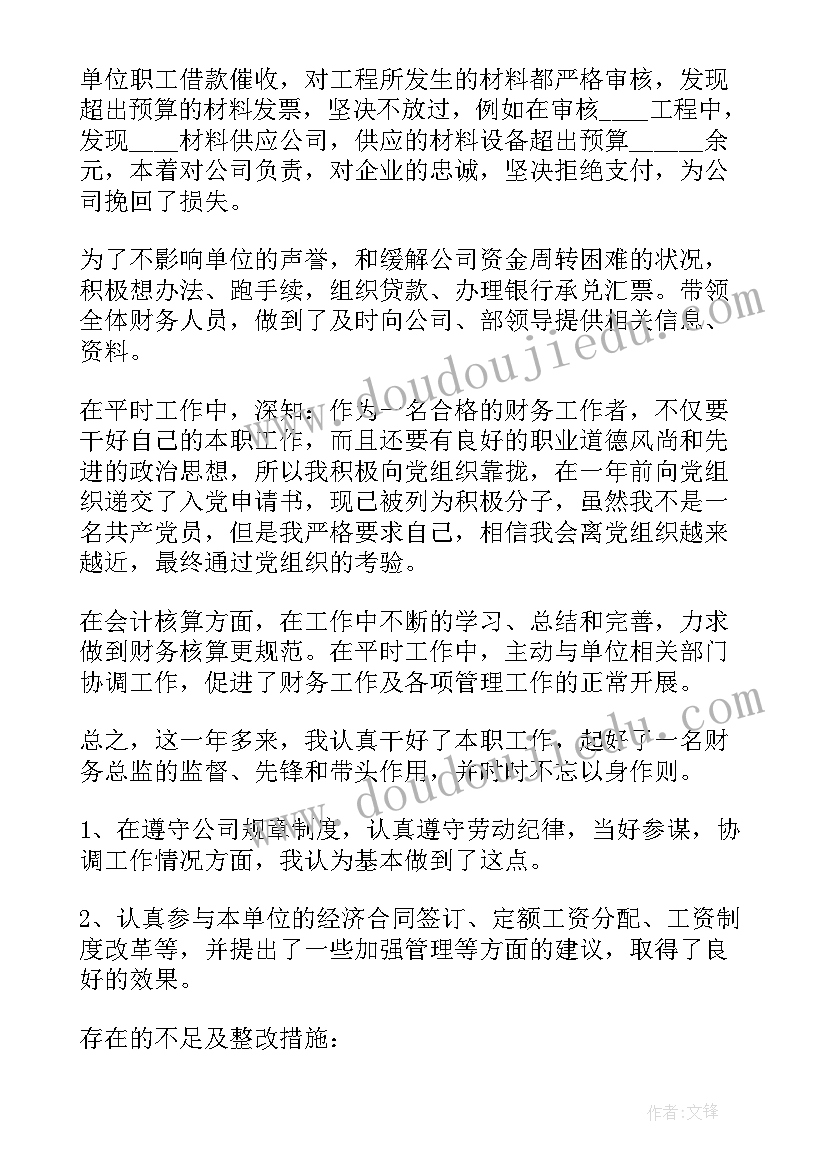 财务总监安全个人工作述职报告 财务总监的个人工作述职报告(大全5篇)