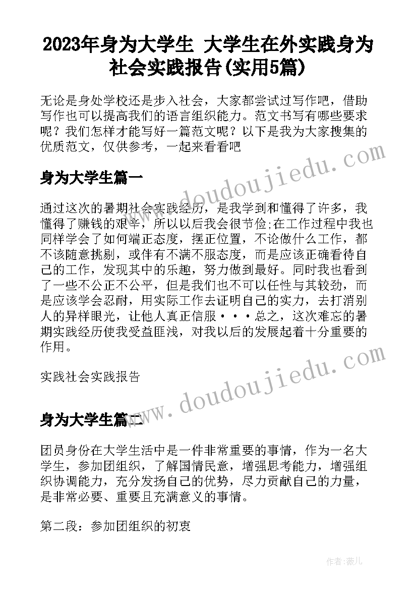 2023年身为大学生 大学生在外实践身为社会实践报告(实用5篇)