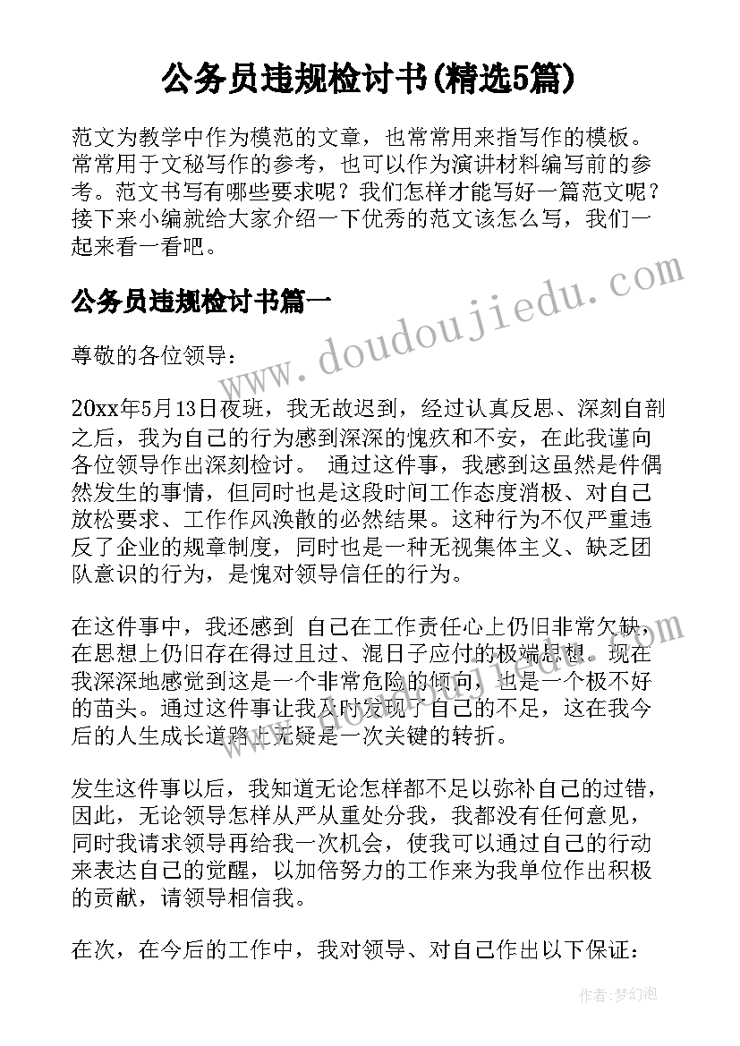 公务员违规检讨书(精选5篇)