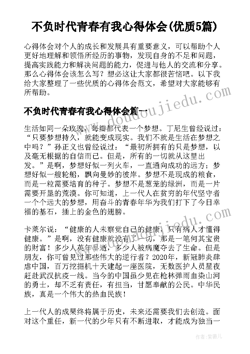 不负时代青春有我心得体会(优质5篇)