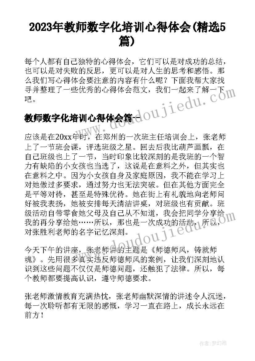 2023年教师数字化培训心得体会(精选5篇)