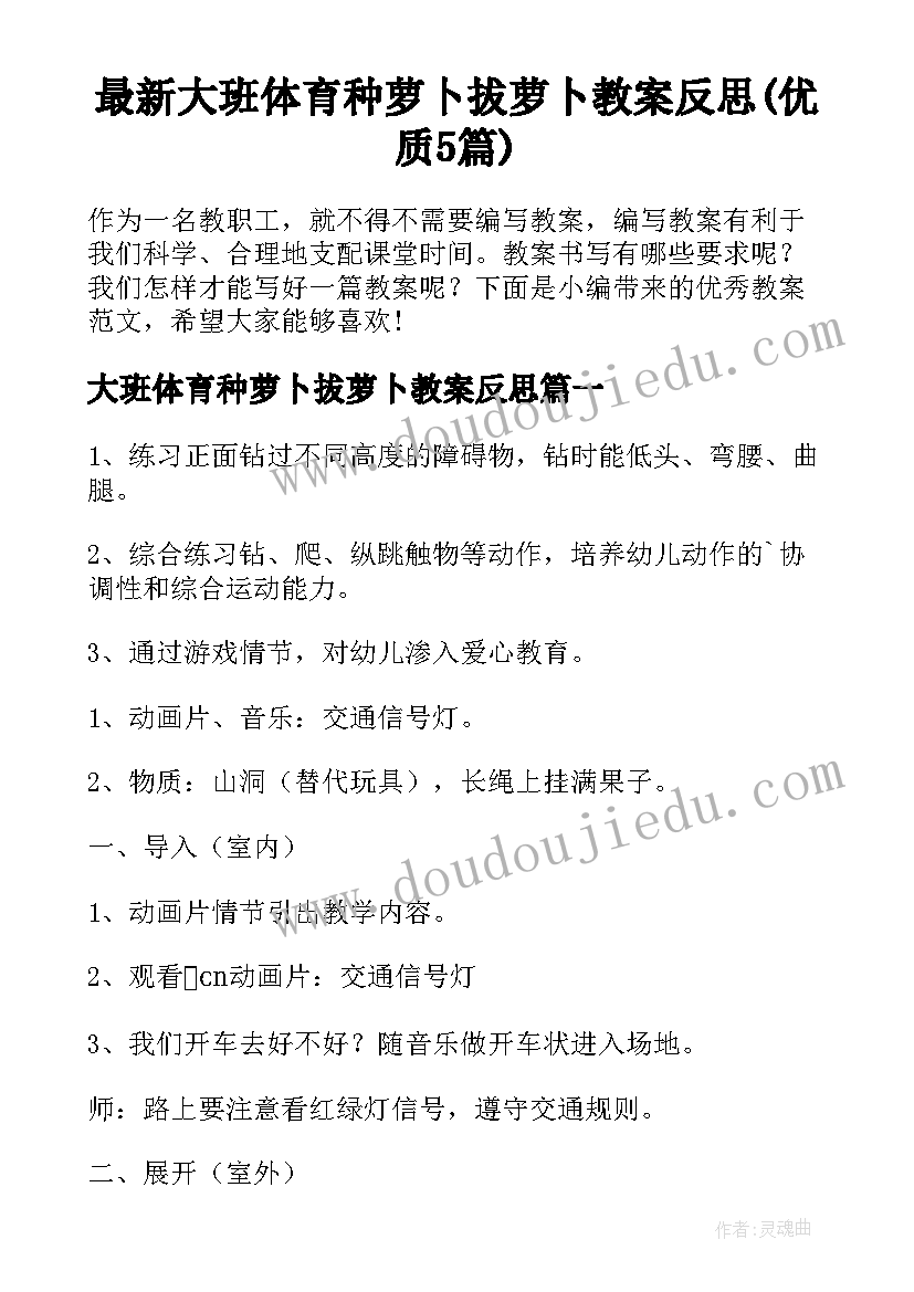 最新大班体育种萝卜拔萝卜教案反思(优质5篇)