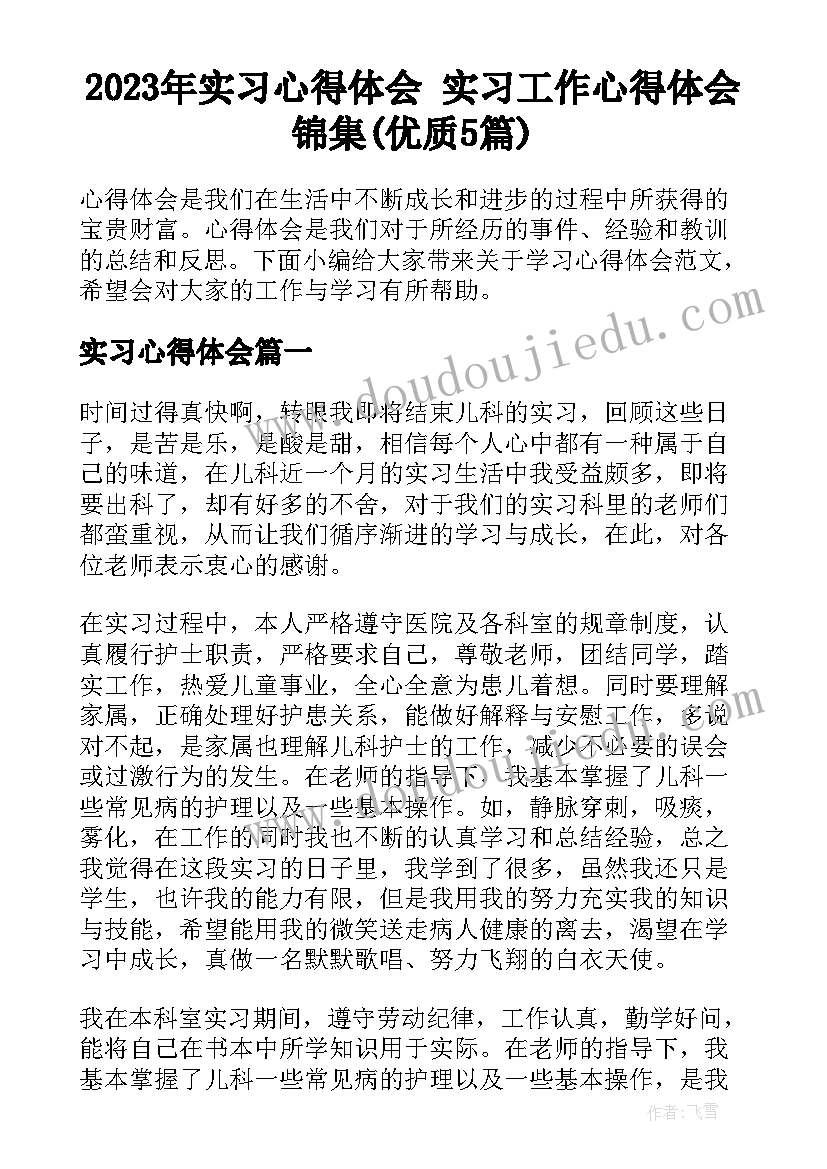 2023年实习心得体会 实习工作心得体会锦集(优质5篇)