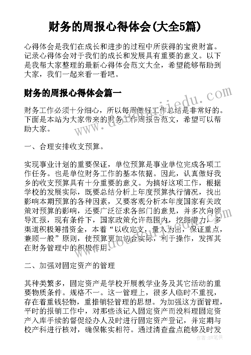 财务的周报心得体会(大全5篇)