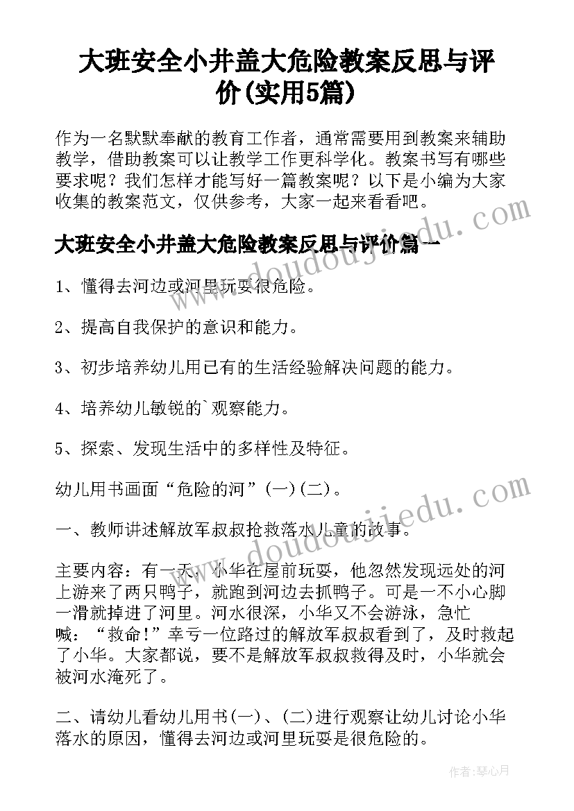 大班安全小井盖大危险教案反思与评价(实用5篇)