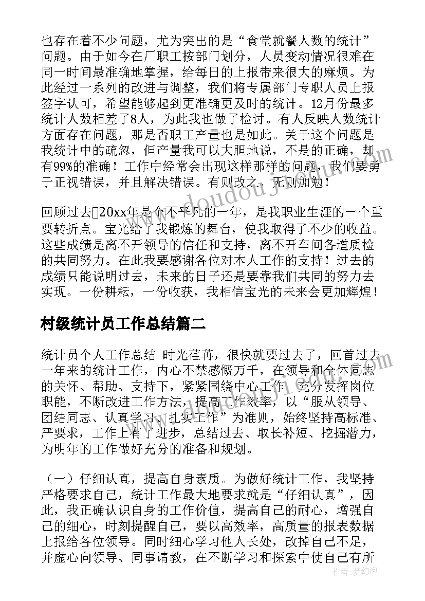 最新村级统计员工作总结(优秀7篇)