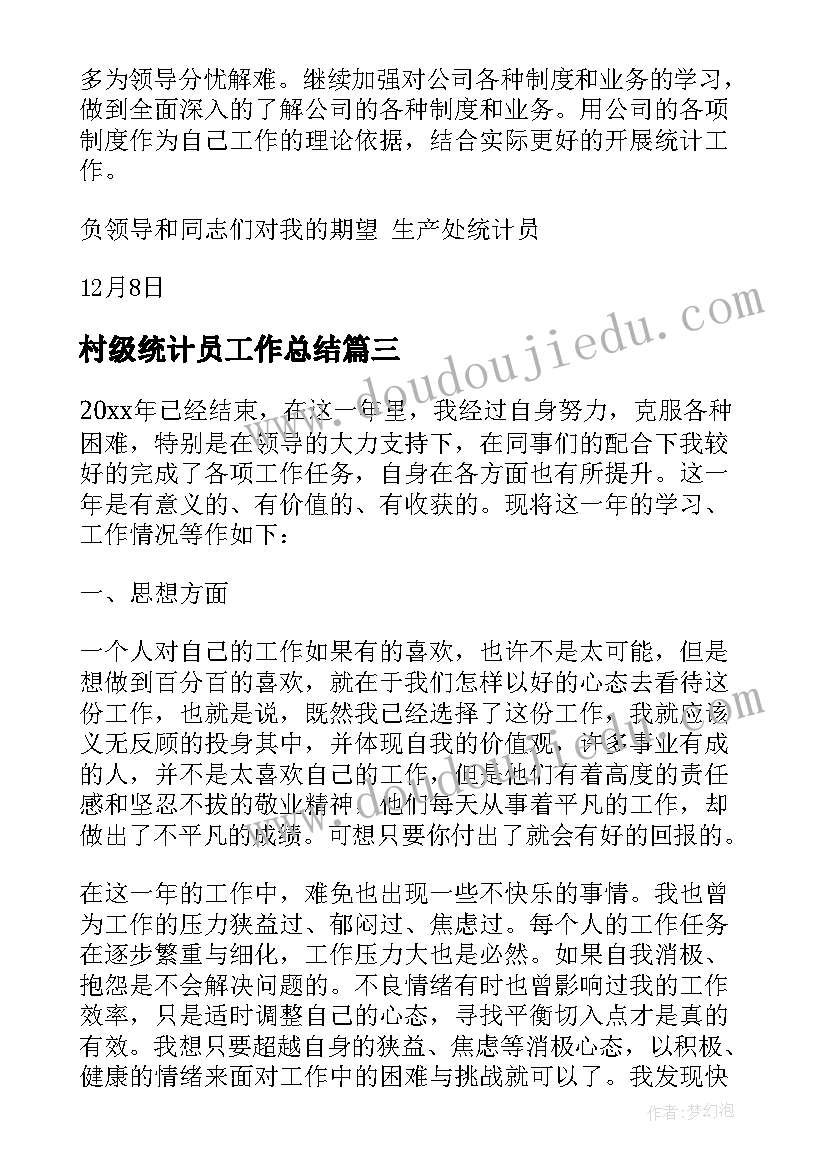 最新村级统计员工作总结(优秀7篇)