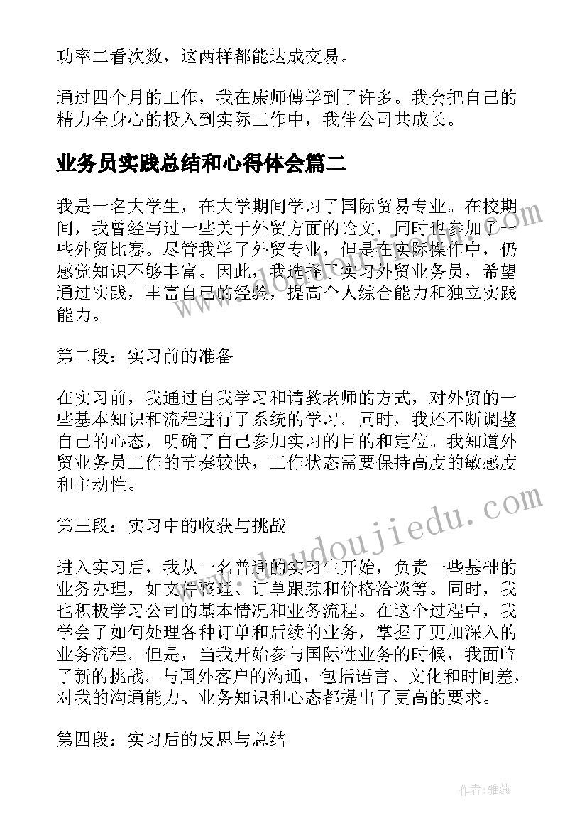 2023年业务员实践总结和心得体会 业务员实习心得体会(大全10篇)