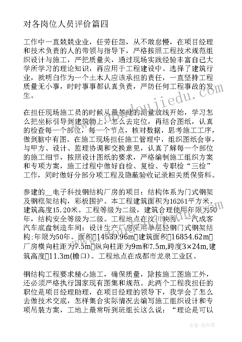 2023年对各岗位人员评价 技术岗位人员简历自我评价(汇总5篇)