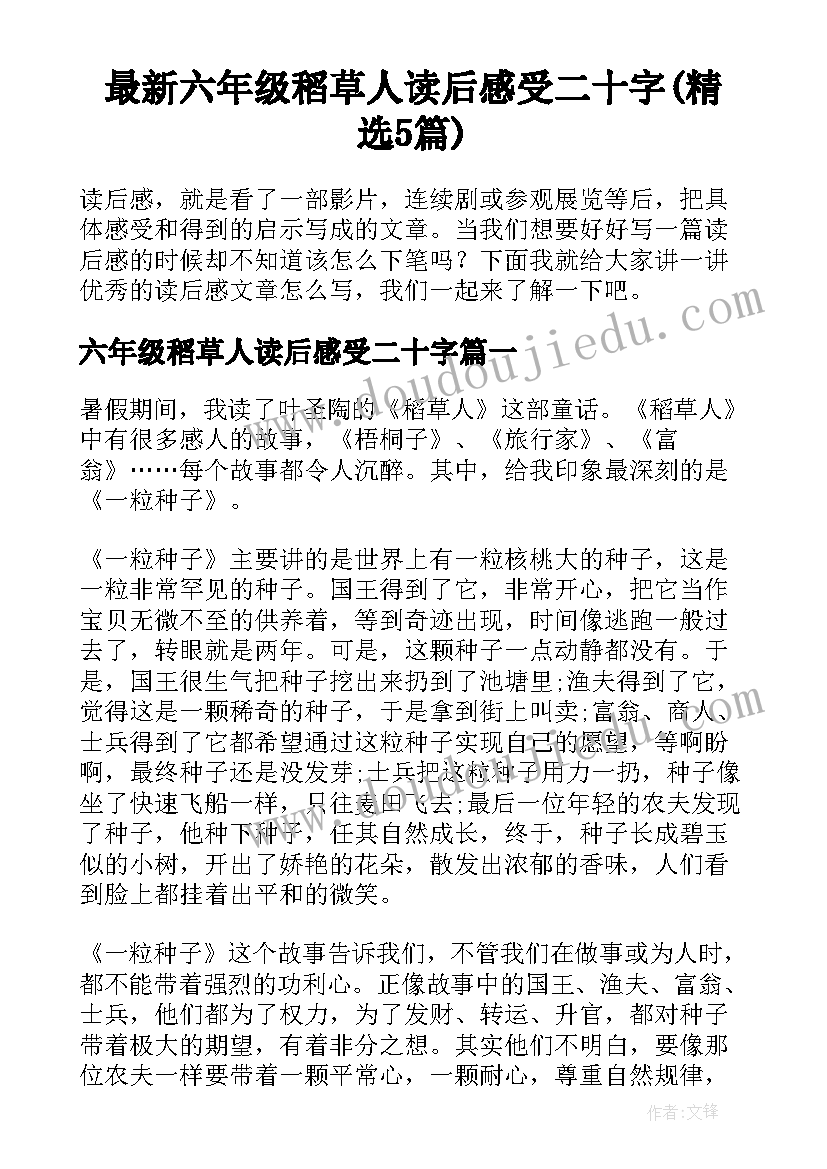 最新六年级稻草人读后感受二十字(精选5篇)