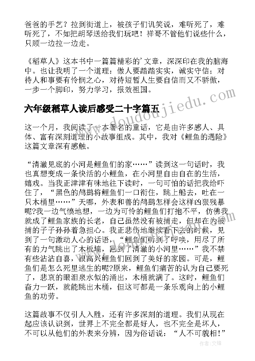 最新六年级稻草人读后感受二十字(精选5篇)