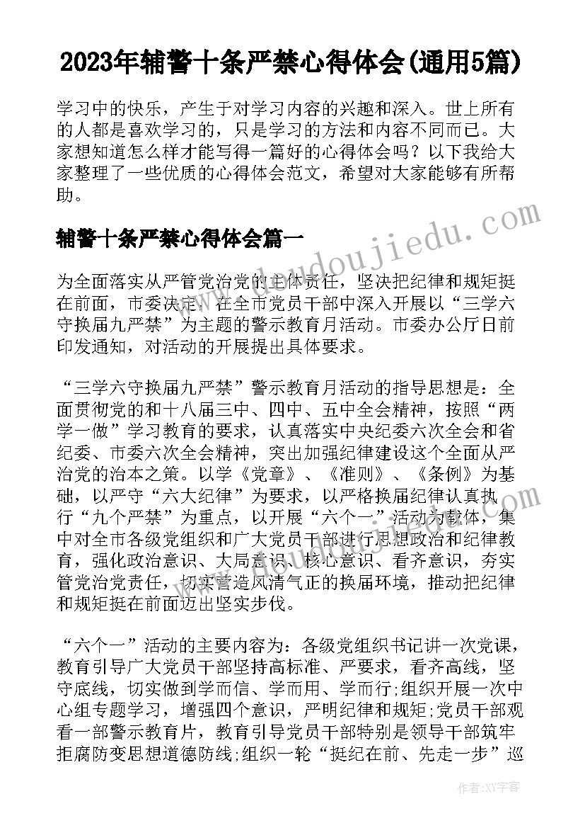 2023年辅警十条严禁心得体会(通用5篇)