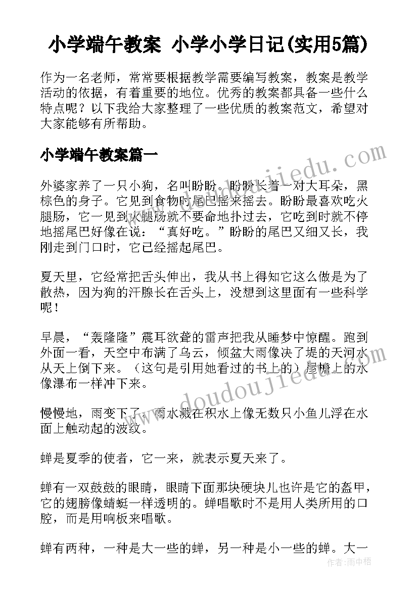 小学端午教案 小学小学日记(实用5篇)