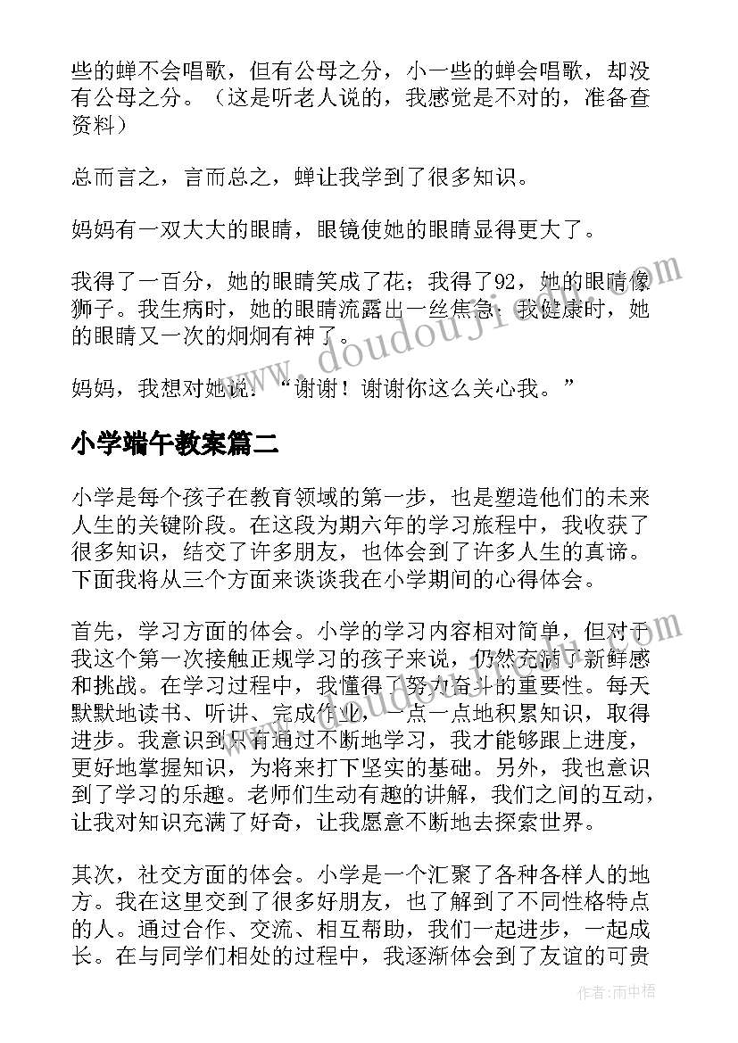 小学端午教案 小学小学日记(实用5篇)