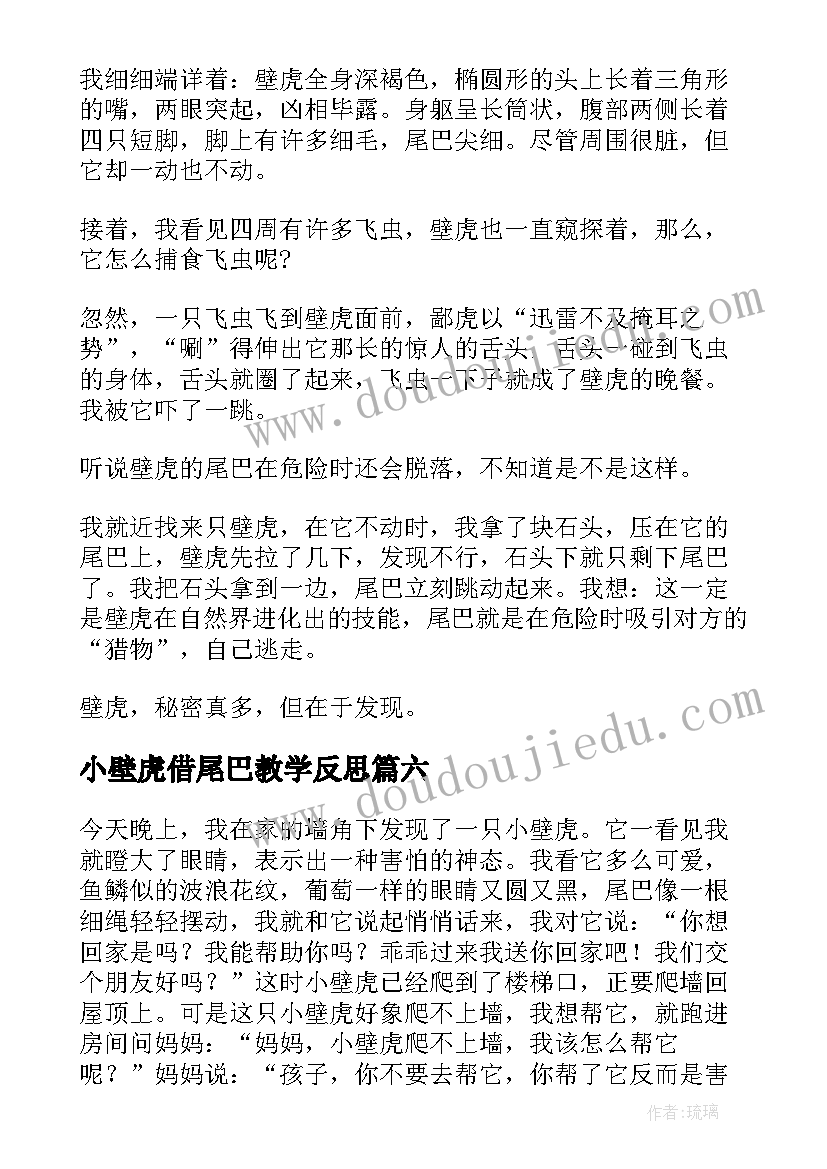 小壁虎借尾巴教学反思(优秀6篇)