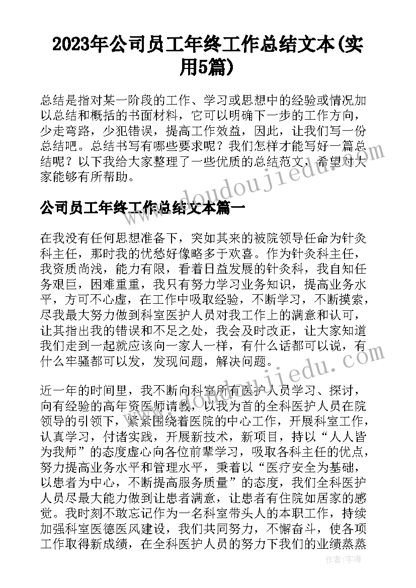 2023年公司员工年终工作总结文本(实用5篇)