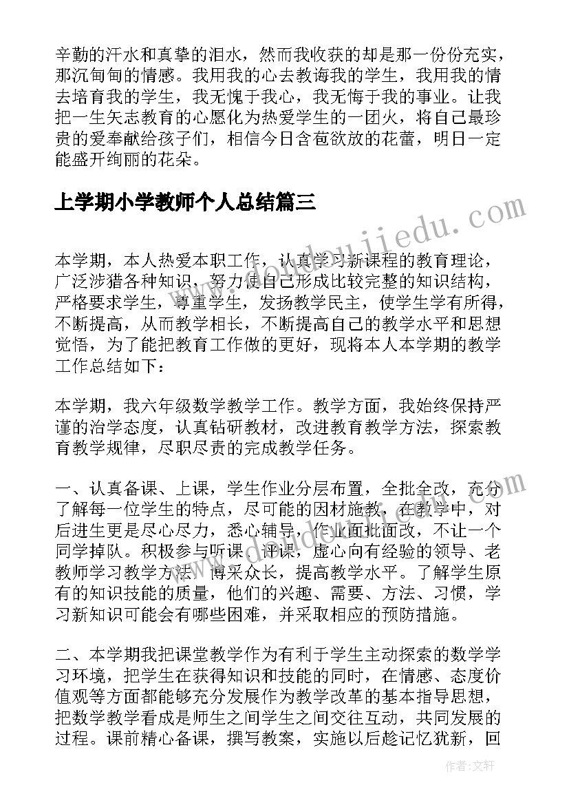 2023年上学期小学教师个人总结 小学教师上学期个人总结(实用5篇)