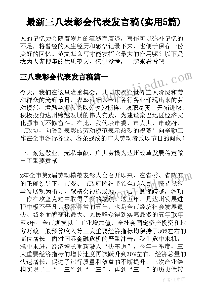 最新三八表彰会代表发言稿(实用5篇)