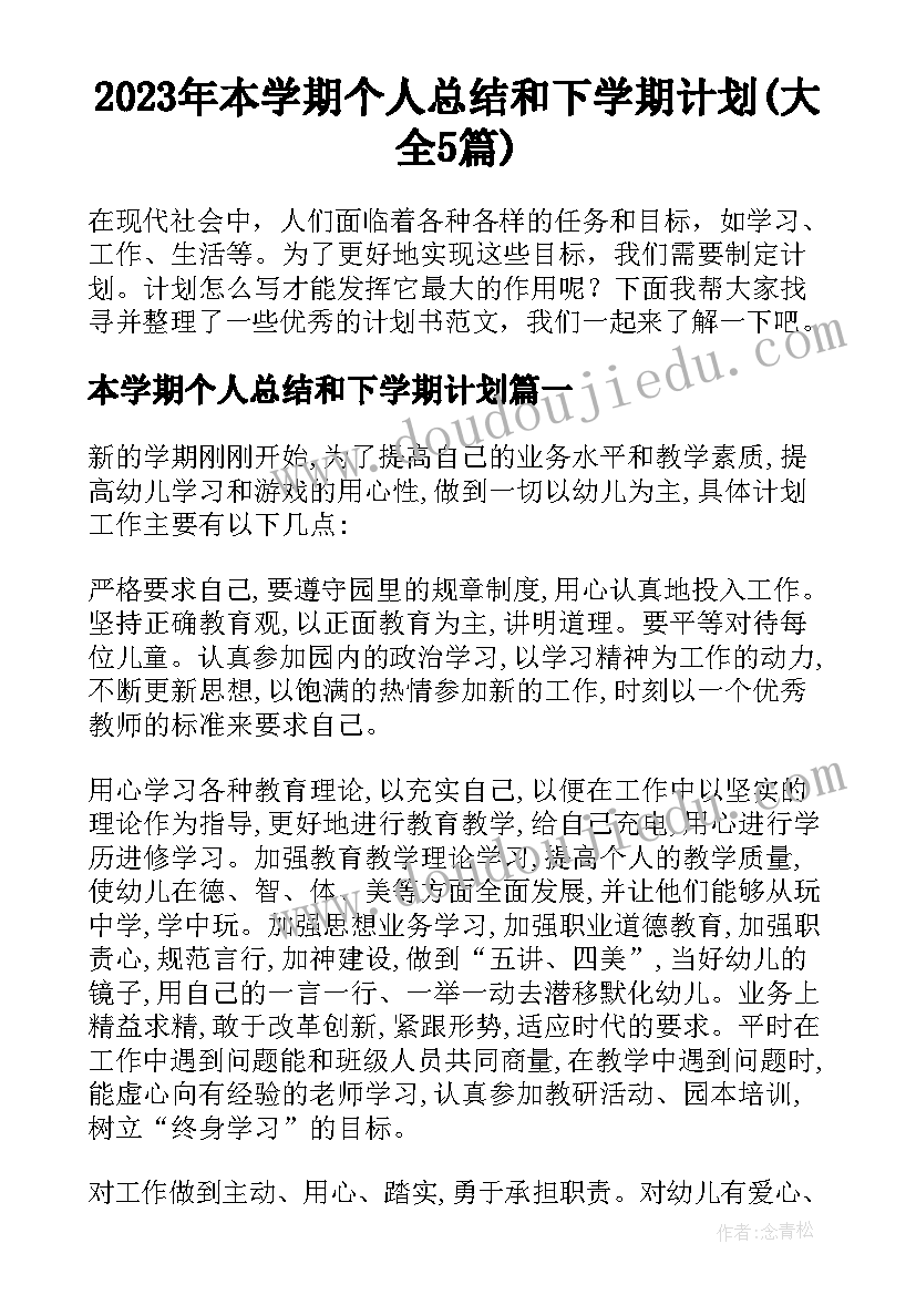 2023年本学期个人总结和下学期计划(大全5篇)