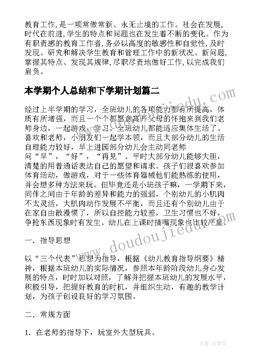 2023年本学期个人总结和下学期计划(大全5篇)