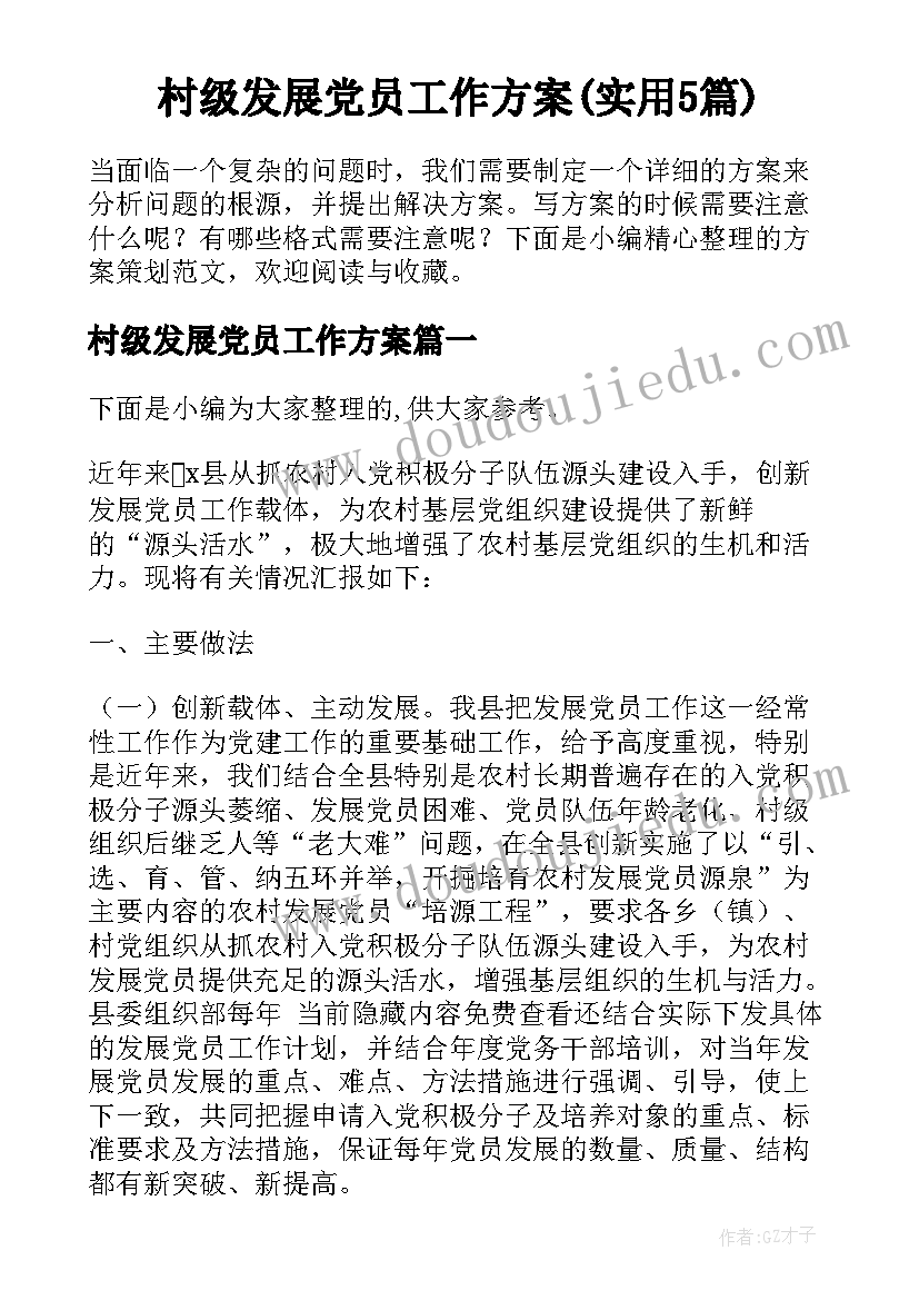 村级发展党员工作方案(实用5篇)