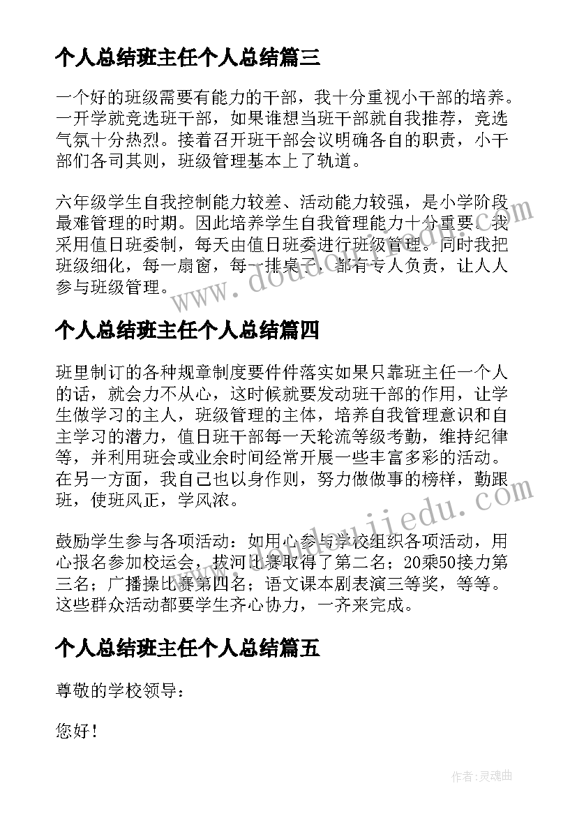 2023年个人总结班主任个人总结 班主任个人年度工作总结(优质5篇)