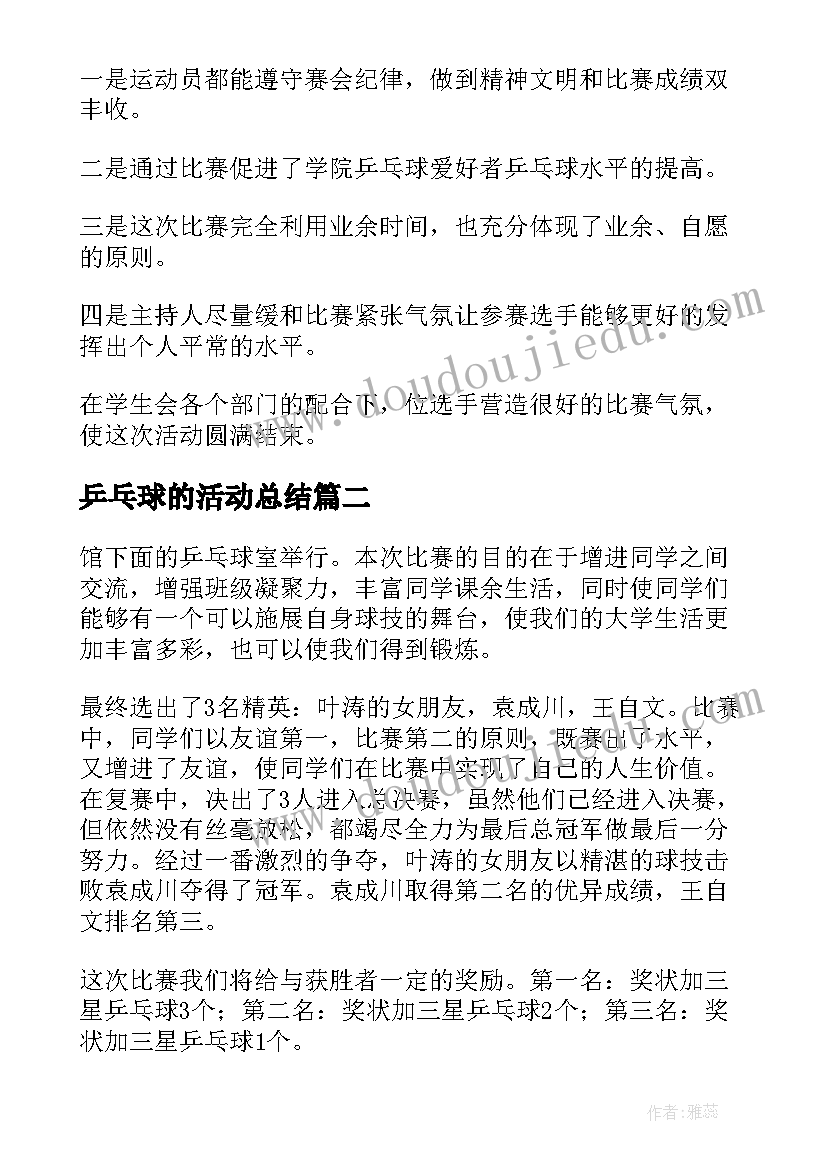 乒乓球的活动总结 乒乓球活动总结(模板9篇)