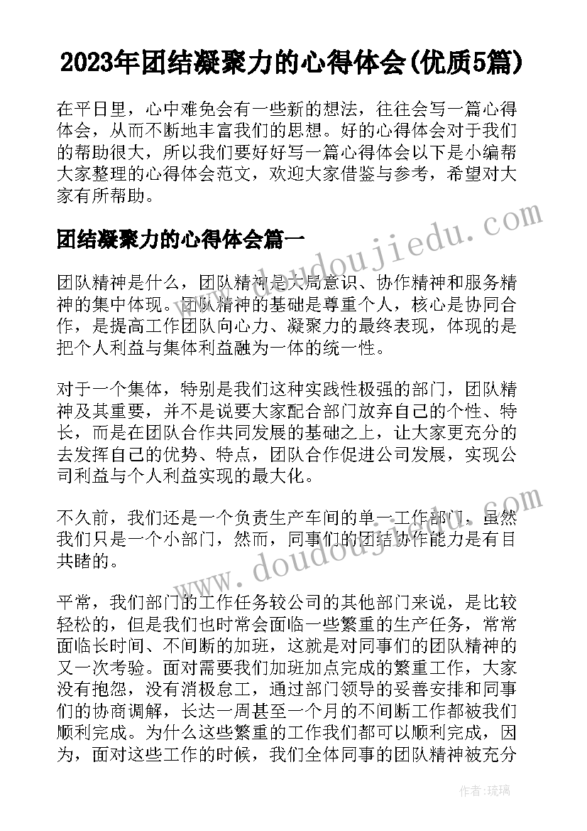 2023年团结凝聚力的心得体会(优质5篇)