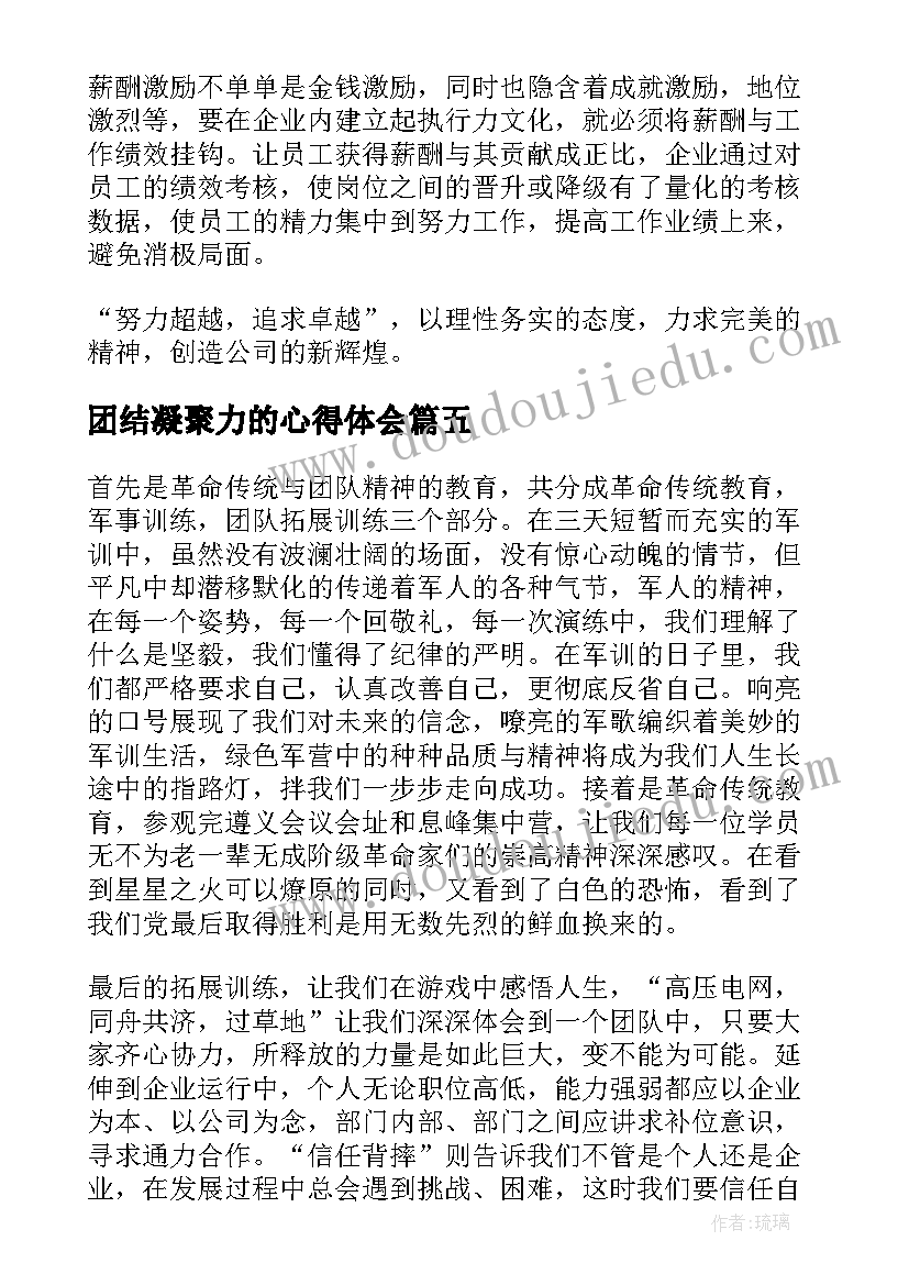 2023年团结凝聚力的心得体会(优质5篇)