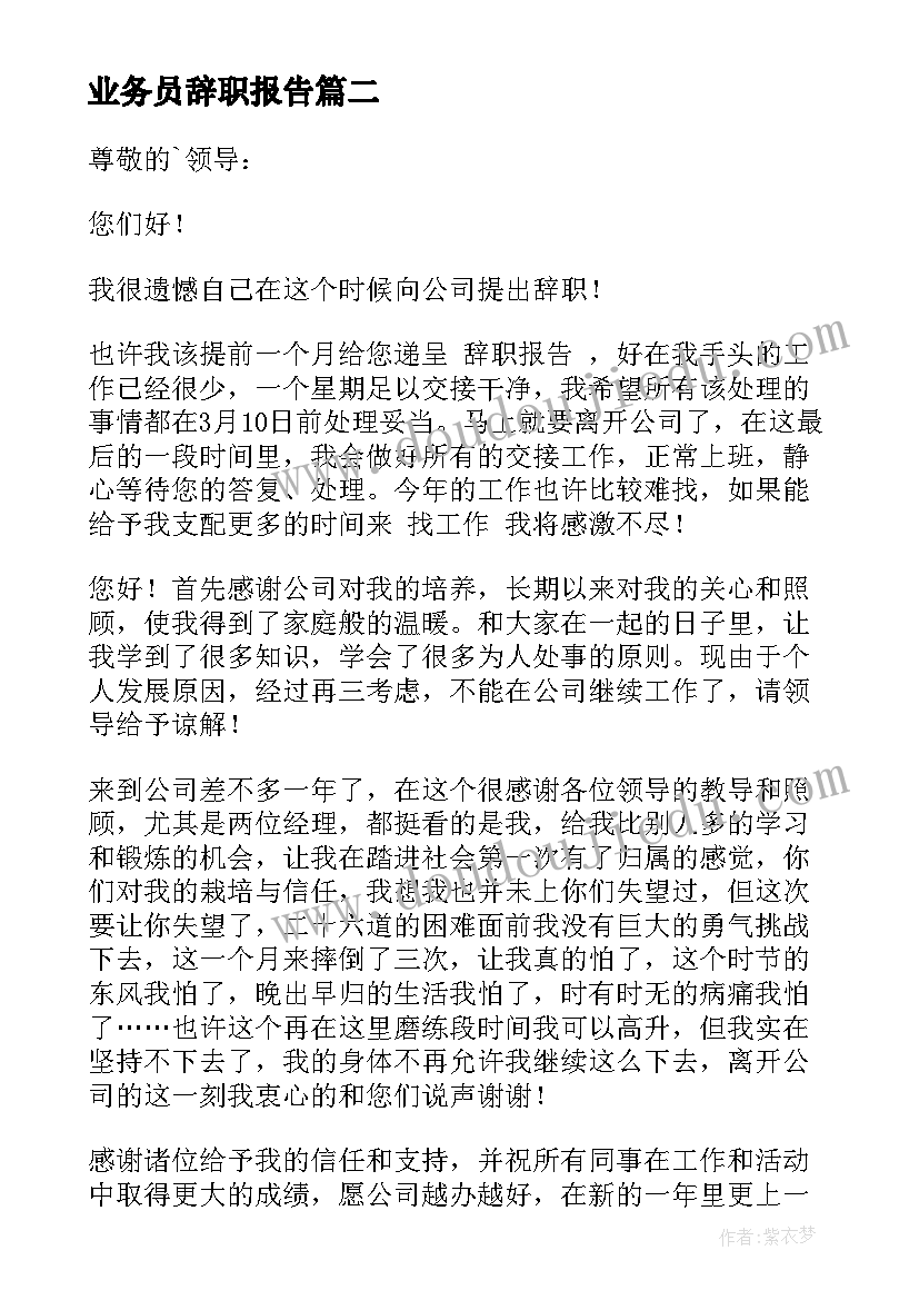 业务员辞职报告(优秀5篇)