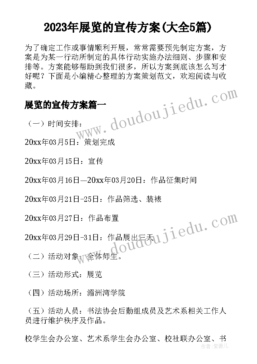 2023年展览的宣传方案(大全5篇)