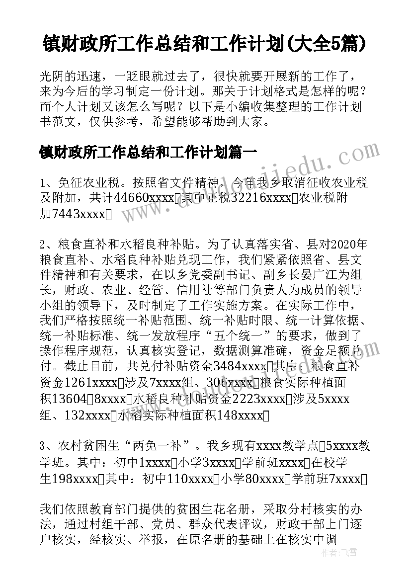 镇财政所工作总结和工作计划(大全5篇)