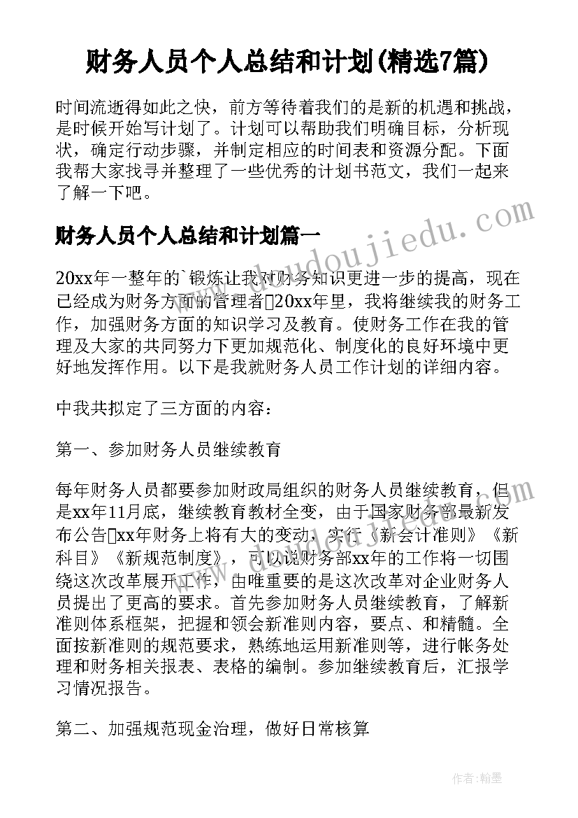 财务人员个人总结和计划(精选7篇)