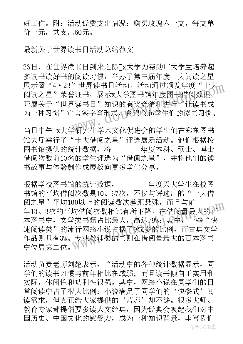 世界读书日活动心得体会 世界读书日活动总结(汇总9篇)