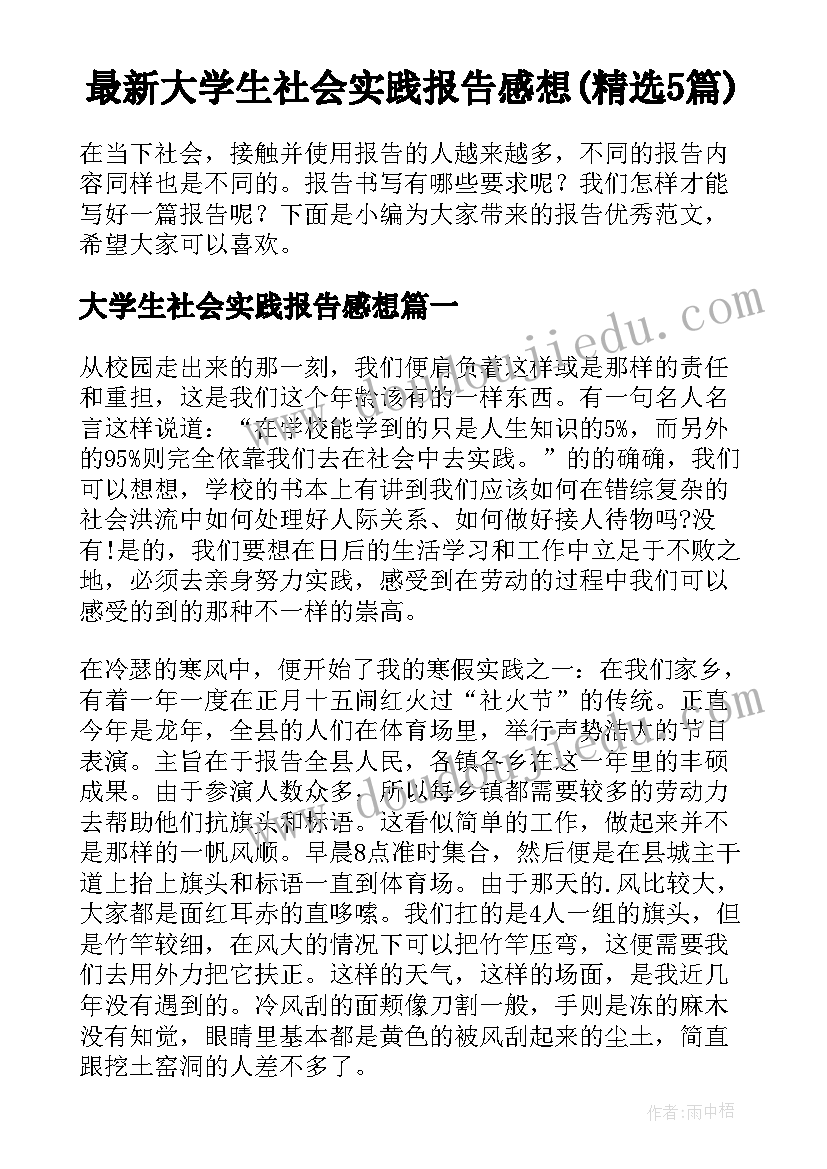 最新大学生社会实践报告感想(精选5篇)