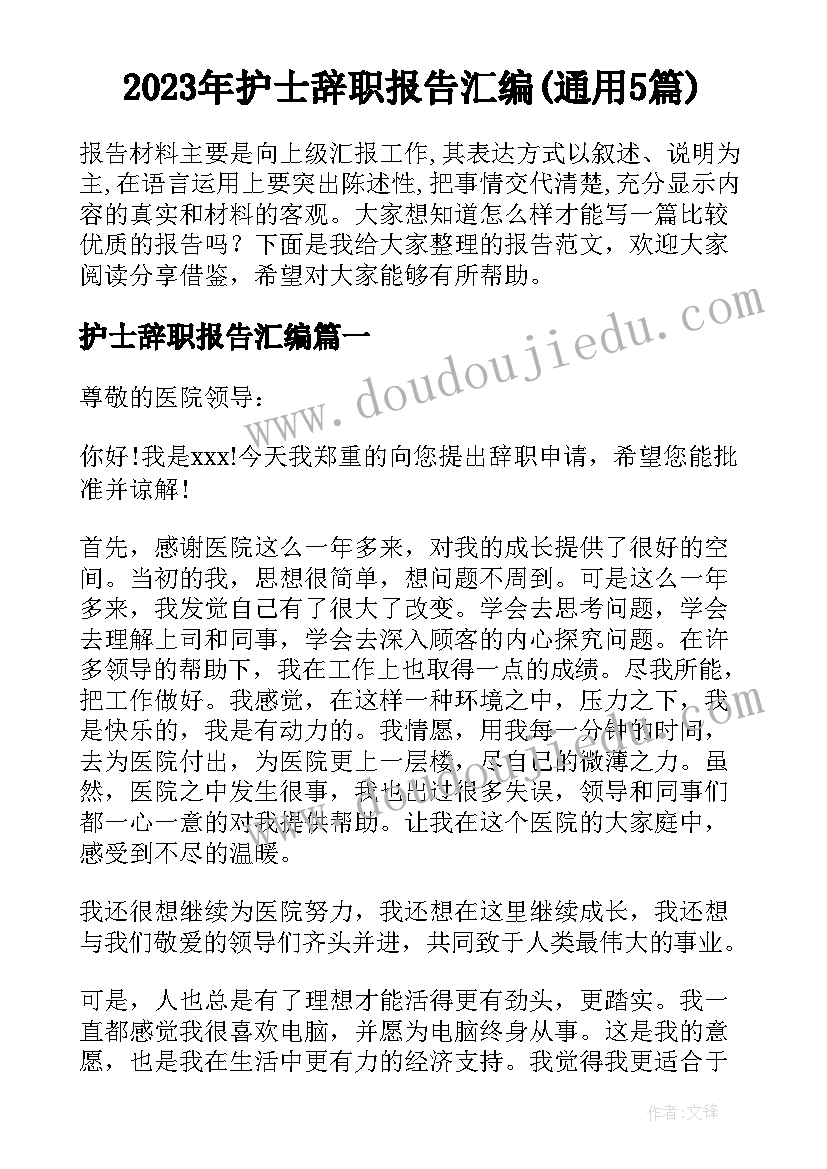 2023年护士辞职报告汇编(通用5篇)