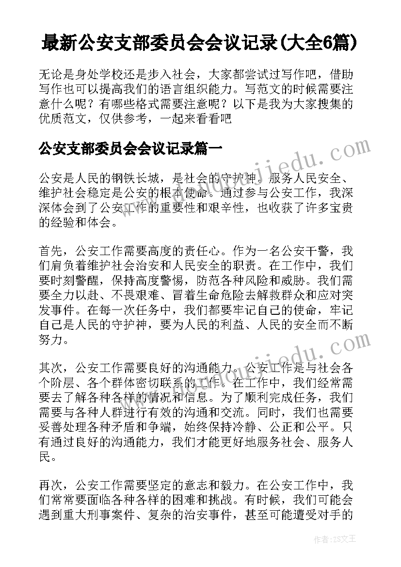 最新公安支部委员会会议记录(大全6篇)